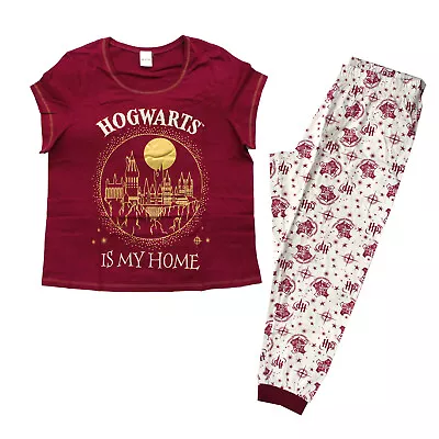 Buy Ladies Womens Harry Potter Maroon Cream Hogwarts  Pyjamas PJs 20-22 Nightwear Pj • 14.75£