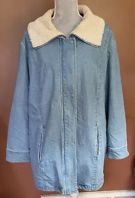 Buy Denim Jean Jacket, Long, Sherpa Collar, Removable Liner, Size 18W, Woman Within • 17.05£