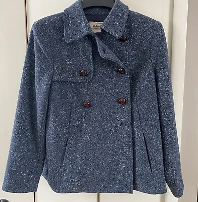Buy Vtg LL Bean Wool Blend Tweed Double Breasted Jacket Blue Swing Pea Coat M 0KLW4 • 33.78£