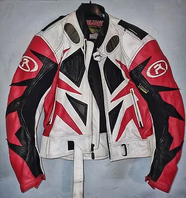 Buy Fieldsheer Leather Motorcycle Jacket Black Red & White US Size 42 - UK Large • 32.99£