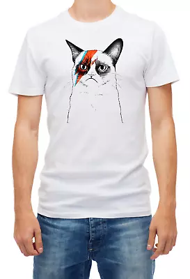 Buy Grumpy Cat Musician Artist, Cats David Bowie Short Sleeve Men T Shirt K780 • 9.69£
