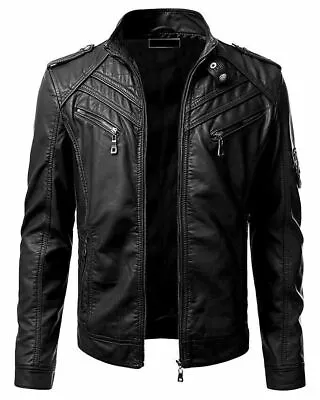 Buy Men's Fashion Real Sheep Leather Full Collard Vintage Black Soft Leather Jacket • 29£