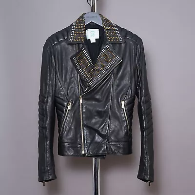 Buy Versace X H&M Leather Jacket SMALL S Mens Black Studded Runway *Rare Sold Out* • 499.99£