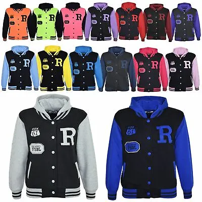 Buy Kids Girls Boys Baseball Hooded R Fashion FOX Jacket Varsity Coat Long Sleeves • 9.99£