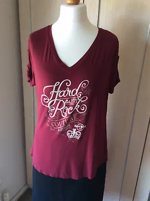 Buy Ladies Burgundy Hard Rock London T-shirt Size XL • 2£