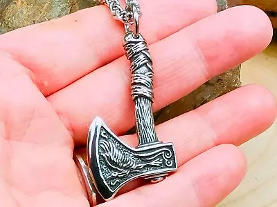 Buy Stainless Steel Axe Necklace, Viking Warrior Necklace,Viking War Hammer Necklace • 13.95£