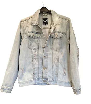 Buy Brave Soul M Denim Jacket Mens Distressed Western Casual White Wash Blue Cotton • 15£