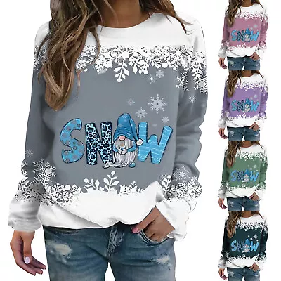Buy Fleece Top Women Womens Christmas Top Snowman Snowflake Print Sweatshirt Casual • 25.06£