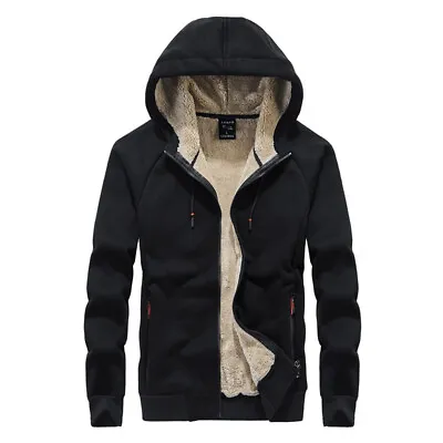 Buy Men Zip Hoodie Jacket Sherpa Lined Warm Fleece Sweatshirt Hooded Open Front Tops • 52.06£