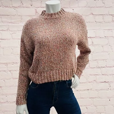 Buy Forever 21 Women's Size S Peach Multicolor Crop Knit Sweater Mock Neck  • 13.44£