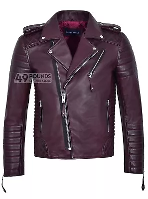 Buy Brando Men's Real Soft Leather Jacket Biker Style Red Quilted Slim Fit 2250 • 41.65£