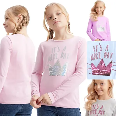 Buy Girls T Shirt Fairy Glitters Cotton Long Sleeve Nice Day Tee Tops 7- 12 Years • 5.89£