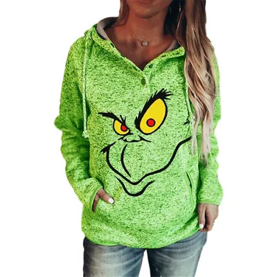 Buy Women's Christmas Green Monster Hoodies Pullover Xmas Sweatshirts Hooded Tops • 14.75£