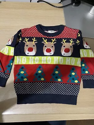 Buy F & F Tesco Reindeer Ho Ho Ho Tree Christmas Jumper Age 2-3 Years • 4£