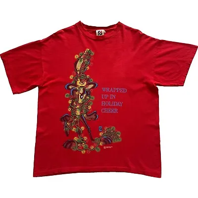 Buy Vintage Looney Tunes Christmas T-Shirt Mens XL Wile E Coyote Holiday Cheer 1995 • 46.38£