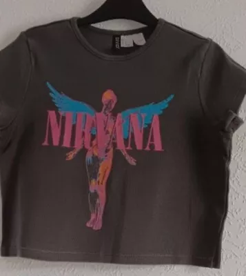 Buy Nirvana Crop Top Grunge Rock Band Merch T Shirt In Utero Kurt Cobain Size Small • 14.30£