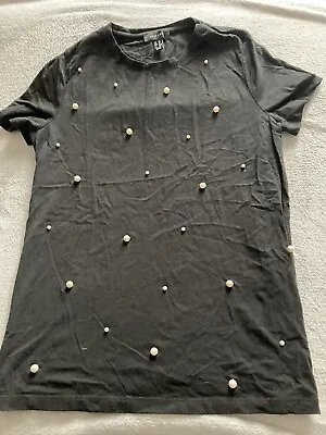 Buy New Look Black Tshirt With Pearl Embellishments Size 12-14 • 3.50£