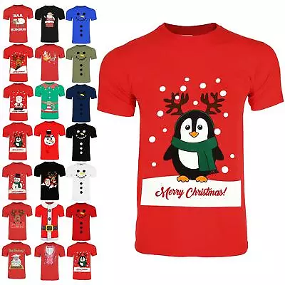 Buy Unisex Xmas T Shirt Christmas Round Crew Neck Penguin Horns Reindeer Santa Top • 5.19£