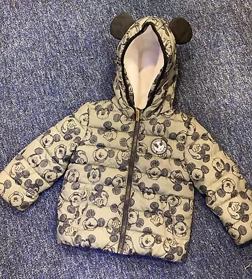 Buy Disney  Mickey Mouse Baby Green Hooded Puffer Jacket 12-18 Months. • 4.99£
