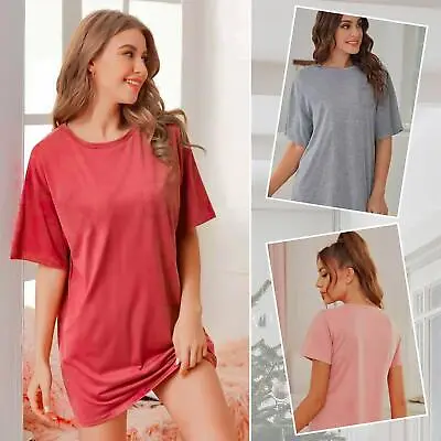 Buy Womens Ladies T-Shirts Plain Cotton Nightwear Long T-shirt With Pocket Sleepwear • 5.45£