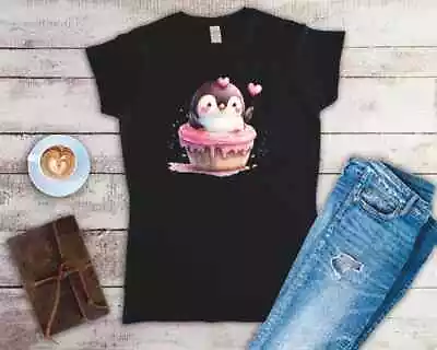 Buy Penguin In A Cupcake Ladies Fitted T Shirt Sizes Small-2XL • 12.49£