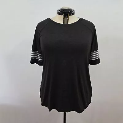 Buy NWT Bloomchic T-Shirt Striped Contrast Raglan Sleeve Crew Neck Black Size 12 • 11.81£