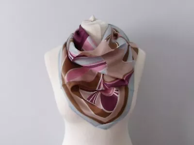 Buy Vintage Silk Scarf 31  Inch Square Blue Pink Brown Flower Pattern • 9£