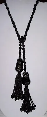 Buy Vintage Lariat Necklace 29  In Length Carved Black Onyx & Glass Seed Beads L@@k • 21.72£