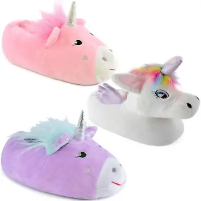 Buy Girls Slippers New Kids Novelty Unicorn Slippers Winter Warm Fur Snuggle Boots • 6.95£