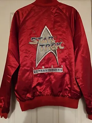 Buy Star Trek Red Satin Bomber Jacket 25th Anniversary 1991 XL • 100£