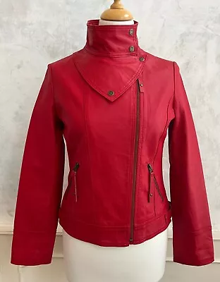 Buy KEENAN Red 100% Real Leather High Neck Bomber Jacket Coat Small 8/10 • 49.95£
