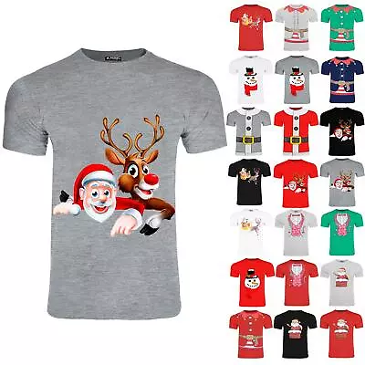 Buy Mens Christmas Santa Reindeer Costume Pullover Xmas Crew Neck Stretchy T Shirt • 6.19£