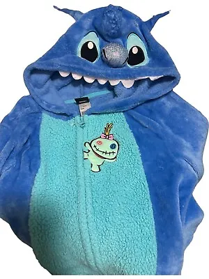 Buy Disney Lilo & Stitch Blue Fleece One Piece Pajama Costume Adult XS Zip Up W/Hood • 18.99£