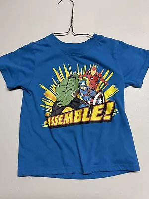 Buy Marvel Avengers Assemble Blue Youth T-shirt Size 5 • 7.08£