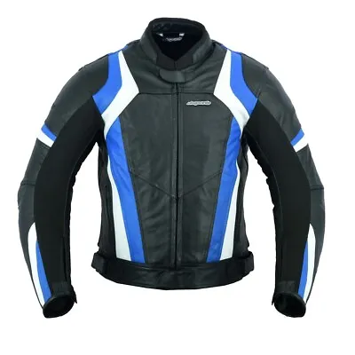 Buy Rksports Mens  Blue Speed 7 Biker Leather Motorcycle Armoured  Jacket  • 66.99£