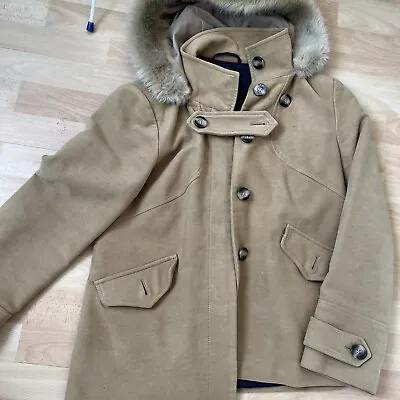 Buy Women Jacket Coat Size 8 NEXT Brown Beige Fur Hood Very Nice • 8.99£