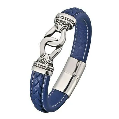 Buy Mens Leather Bracelet Stainless Steel Celtic Germanic Totem Viking Green/Blue • 11.95£