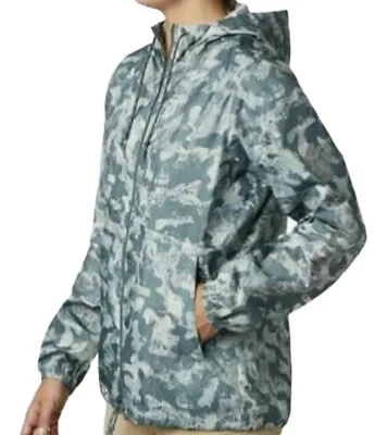 Buy Columbia Women's Green Camouflage Hooded Windbreaker Jacket With Pockets Medium • 72.05£