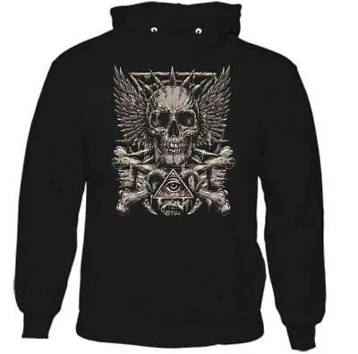 Buy Heavy Metal Skull Mens Gothic Hoodie Biker Tattoo Rock Music Guitar Angel Wings • 24.49£