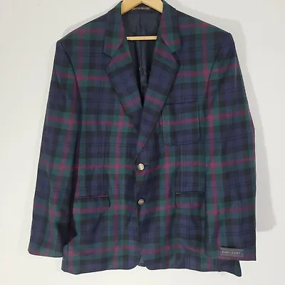 Buy Mens JAMES BARRY Blazer Tartan Chest 44 Pure Wool Tweed Blue Green Red • 38.90£