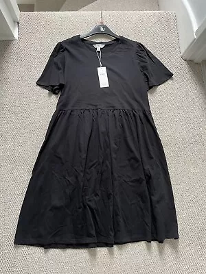 Buy BNWT Black T-shirt Knee Length Dress M&S Size 12 Current Stock • 19.50£