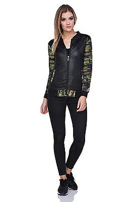 Buy Ladies Bomber Biker Quilted Camouflage Zip Up Long Sleeve Jacket Army Coat FZ90 • 14.99£