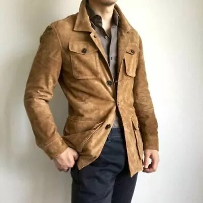 Buy Brown Field Leather Jacket Men Pure Suede Custom Made Size S M L XXL 3XL • 159.08£