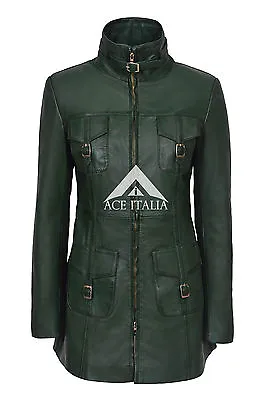 Buy Ladies Leather Jacket Dark Green Gothic Style Fitted REAL LAMBSKIN COAT 1310 • 94.84£