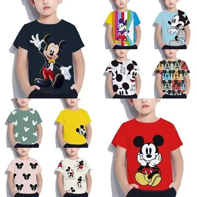 Buy Kids Boys Girls Disney Mickey Mouse Casual Short Sleeve T-Shirt Tee Top Gift UK • 4.99£