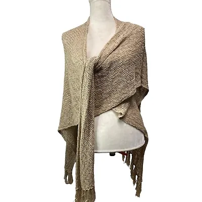 Buy Womans Coldwater Creek Womens One Size Fringe Wrap Shawl Poncho Knitted Beige • 29.26£