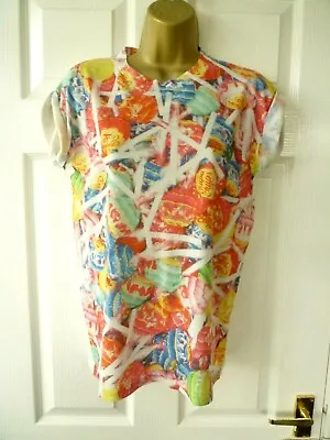 Buy ATMOSPHERE Ladies Size 6 White Red Casual Retro Chupa Chups Lollipop T Shirt Top • 7.99£