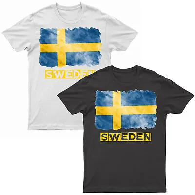 Buy Adults Sweden T Shirt Printed Swedish Grunge Flag Short Sleeve Top • 9.95£