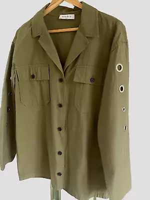 Buy Sandro Paris Khaki Green Jacket Silver Open Stud Details Down Arms - 40 (uk 12`) • 19.50£