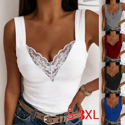 Buy Plus Size Womens Lace Tank Tops V Neck Summer Lace Vest Slim Fit Sleeveless Tee • 9.59£